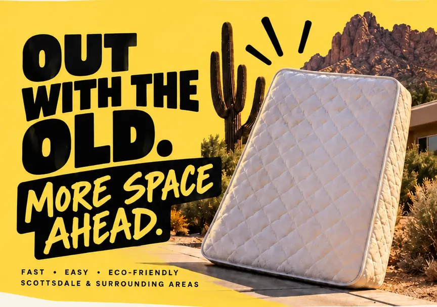 A clean quilted mattress in the Scottsdale desert. Out with the old. More space ahead.